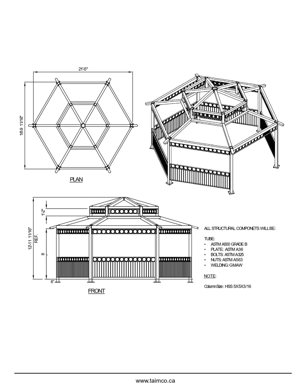 Hexagon Three Tiers Steel Structure Park Gazebo | Model # GAZH3T-Taimco