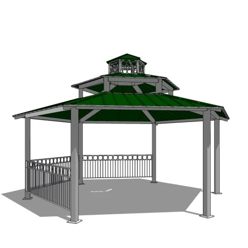 Hexagon Three Tiers Steel Structure Park Gazebo | Model # GAZH3T-Taimco