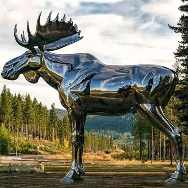 Large Stainless Steel Outdoor Moose Statue Model # MSC1301-Taimco