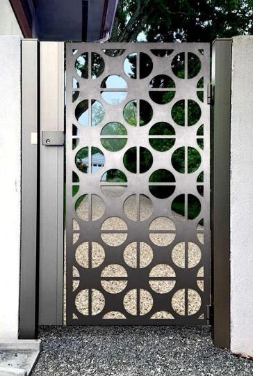 Laser Cut Artistic Circle Design Metal Pool Gate | Custom Fabrication Metal Sidewalk Gate | Made in Canada – Model # 820-Taimco