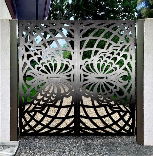 Laser Cut Artistic Doodle Design Iron Yard Gate |Modern Fabrication Metal Garden Gate | Made in Canada – Model # 772-Taimco