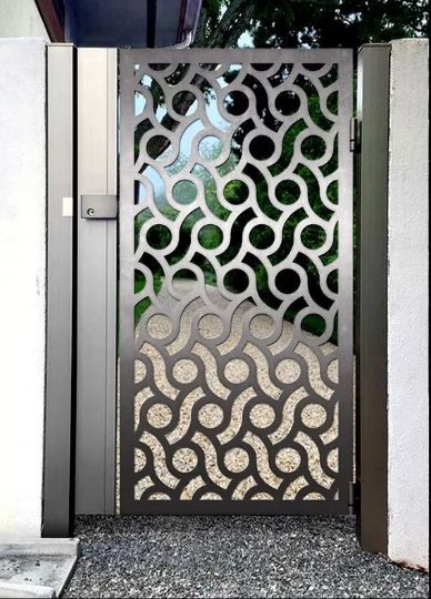 Laser Cut Artistic Doodle Design Metal Yard Side Gate| Modern Fabrication Metal Garden Gate | Made in Canada – Model # 720-Taimco
