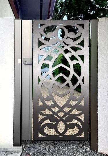 Laser Cut Artistic Doodle Design Wrought Iron Garden Gate | Custom Fabrication Metal Pool Gate | Made in Canada – Model # 821-Taimco