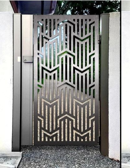 Laser Cut Artistic Doodle M Design Wrought Iron Yard Side Gate| Custom Fabrication Metal Garden Gate | Made in Canada – Model # 723-Taimco