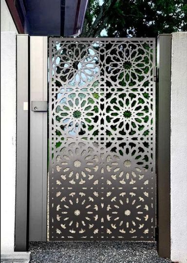 Laser Cut Artistic Floral Design Iron Pool Gate| Modern Fabrication Metal Yard Gate | Made in Canada – Model # 732-Taimco