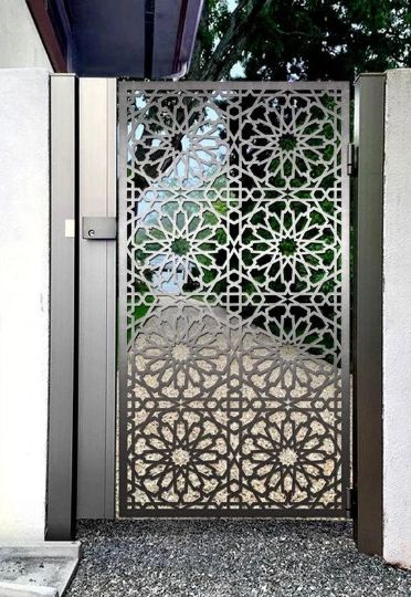 Laser Cut Artistic Floral Design Metal Back Yard Gate| Custom Fabrication Metal Walk Through Gate| Made in Canada – Model # 731-Taimco