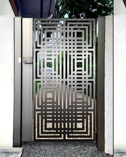 Laser Cut Artistic Geometric Design Metal Back Yard Gate| Custom Fabrication Wrought Iron Garden Gate | Made in Canada – Model # 733-Taimco