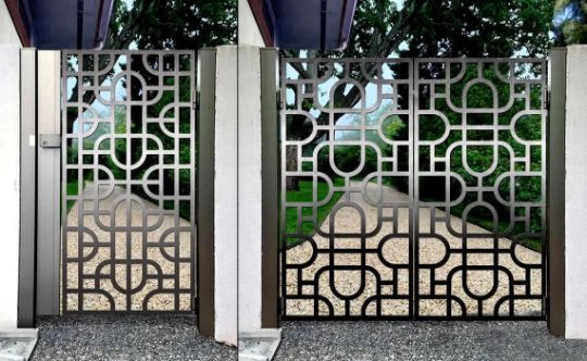 Laser Cut Artistic Geometric Design Metal Garden Gate | Custom Fabrication Metal Yard Gate |Made in Canada – Model # 833-Taimco