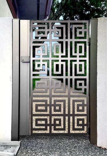 Laser Cut Artistic Geometric Design Metal Pool Gate| Custom Fabrication Metal Garden Gate| Made in Canada -Model # 739-Taimco