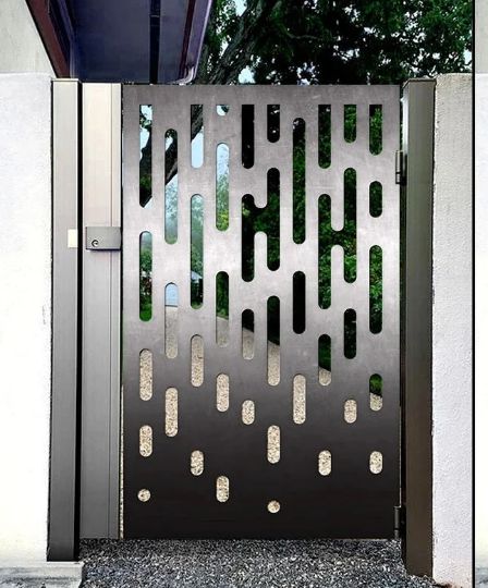 Laser Cut Artistic Illusion Vertical Line Design Metal Garden Gate| Modern Fabrication Iron Pool Gate | Made in Canada – Model # 751-Taimco