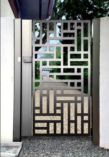Laser Cut Artistic Rectangular Design Wrought Iron Garden Gate | Modern Fabrication Metal Yard Gate| Made in Canada – Model # 798-Taimco