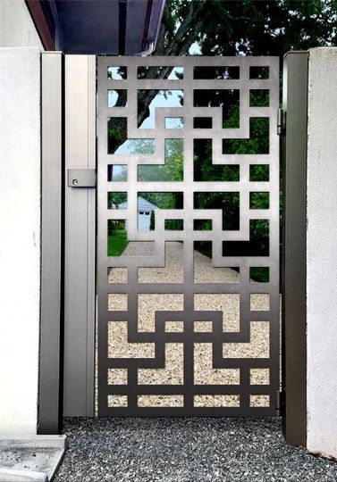 Laser Cut Artistic Square Design Wrought Iron Gate| Modern Fabrication Metal Back Yard Gate | Made in Canada – Model # 738-Taimco