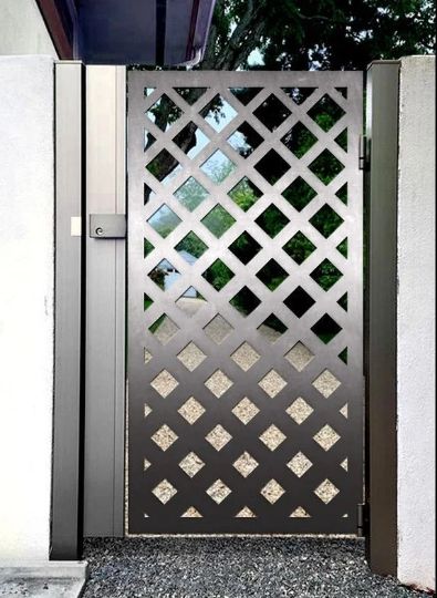 Laser Cut Artistic Square Pattern Iron Yard Design | Custom Fabrication Metal Back Yard Gate| Made in Canada – Model # 806-Taimco
