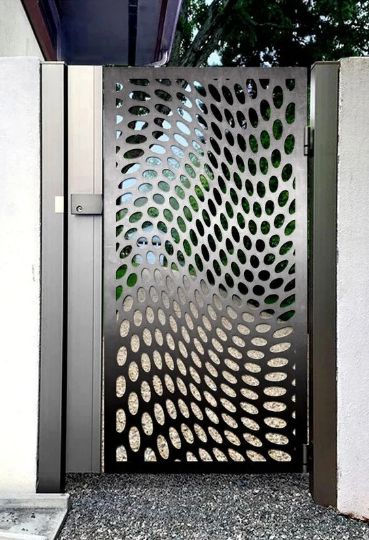 Laser Cut Artistic Wavy Circle Design Metal Garden Gate| Modern Fabrication Metal Side Walk Gate | Made in Canada – Model # 749-Taimco