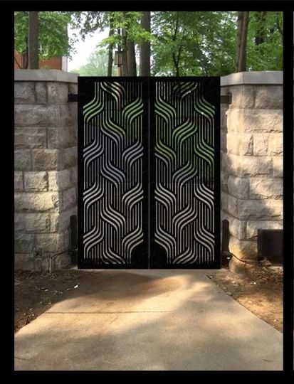 Laser Cut Artistic Wavy Design Metal Pool Gate| Modern Fabrication Metal Back Yard Gate | Made in Canada – Model # 726-Taimco