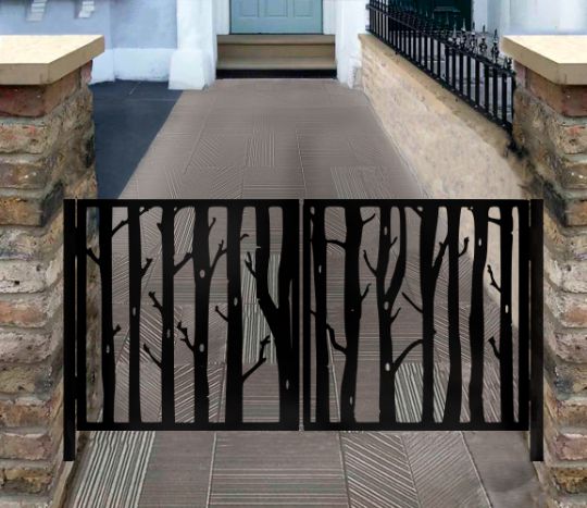 Laser Cut Bushes Design Backyard Gate| Fabulous Custom Fabrication Entry Metal Gate | Made in Canada – Model # 031-Taimco