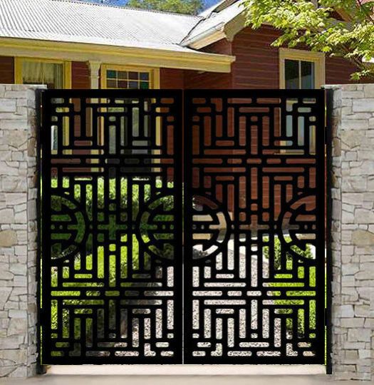 Laser Cut Geometric Shape Design Metal Pool Gate | Custom Fabrication Metal Yard Gate | Made in Canada – Model # 209-Taimco
