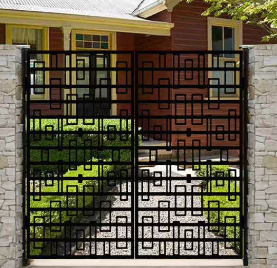 Laser Cut Rectangular Pattern Design Metal Gate | Unique & Stylish Geometric Metal Garden Gate| Made in Canada – Model # 028-Taimco