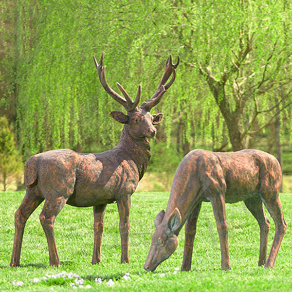 Life-Size Bronze Elk and Deer Statue Garden Decor Model # MSC1244-Taimco