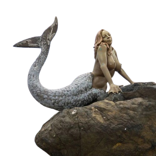 Life-Size Bronze Mermaid Statue Sitting on Rock Model # MSC1295