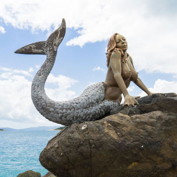 Life-Size Bronze Mermaid Statue Sitting on Rock Model # MSC1295-Taimco