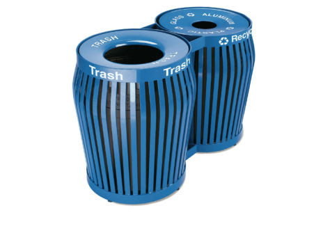 Metal Outdoor Slatted Steel Trash - Two Compartment Recycling / Trash Receptacle - Model WR218-Taimco