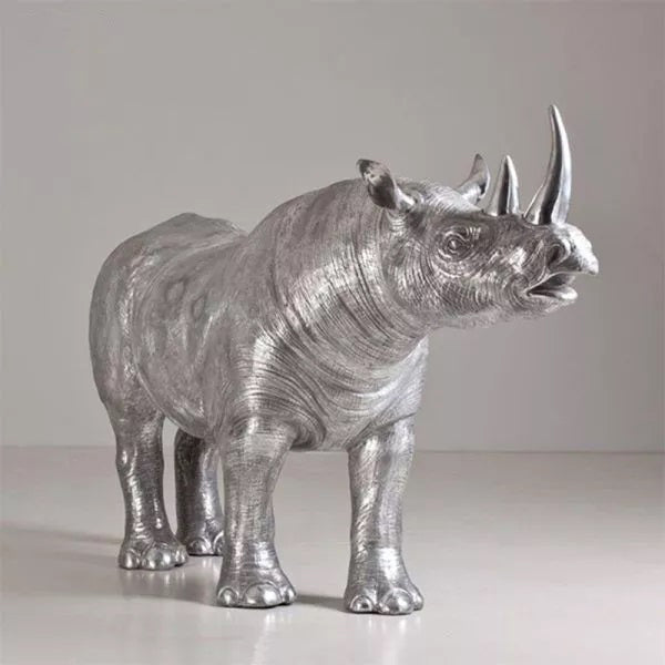 Metal Rhino Sculpture Modern Cast Aluminum Art Model # MSC1283-Taimco