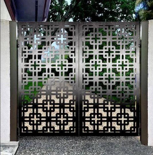 Modern 3D Laser Cut Artistic Geometric Design Metal Garden Gate| Custom Fabrication Metal Pool Gate | Made in Canada – Model # 779-Taimco