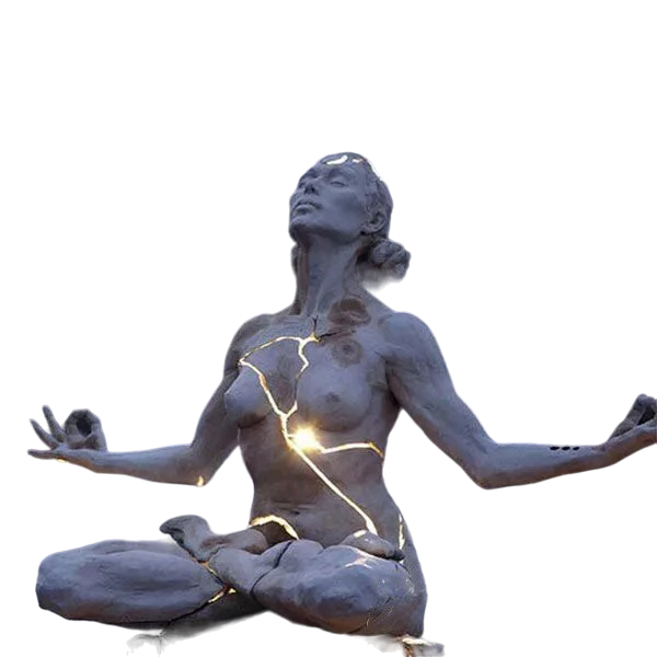 Large Bronze Sculpture of a Meditating Person with Glowing Cracks Model MSC1338