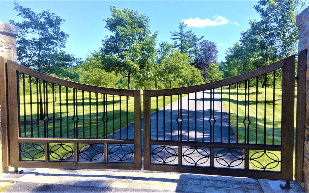 Modern Dual Swing Laser Cut Metal Entrance Gate | Square Cut Heavy Duty Driveway Gate | Made in CANADA – Model # 864-Taimco