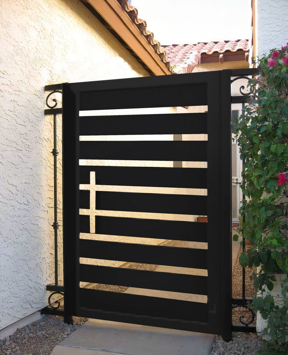 Modern Horizontal Line Design Metal Garden Gate| Custom Fabrication Metal Side Walk Gate| Made in Canada– Model # 305-Taimco