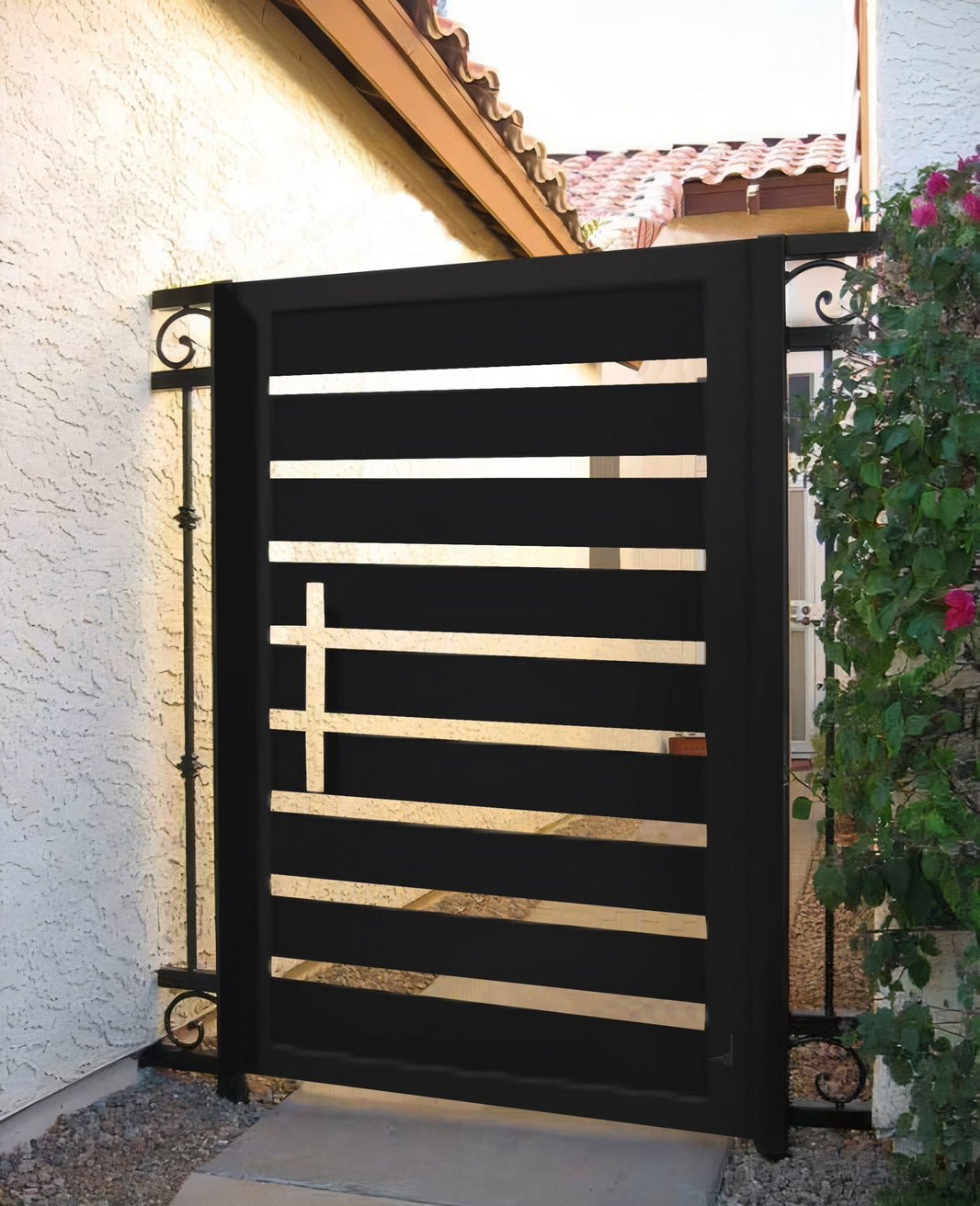 Modern Horizontal Line Design Metal Garden Gate| Custom Fabrication Metal Side Walk Gate| Made in Canada– Model # 305-Taimco