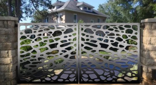 Modern Laser Cut Artistic Design Wrought Iron Back Yard Gate | Custom Fabrication Metal Pool Gate | Made in Canada – Model # 827-Taimco