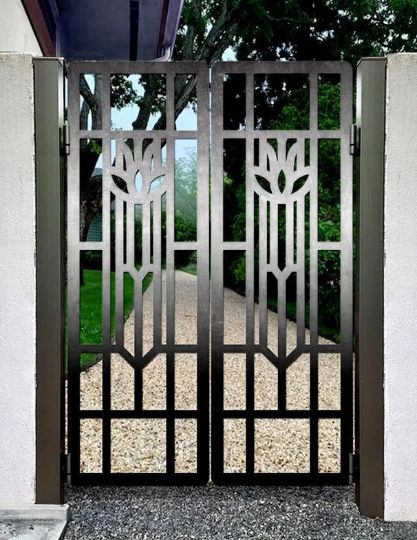 Modern Laser Cut Artistic Fence Design Wrought Iron Gate | Custom Fabrication Metal Back Yard Gate | Made in Canada – Model # 796-Taimco