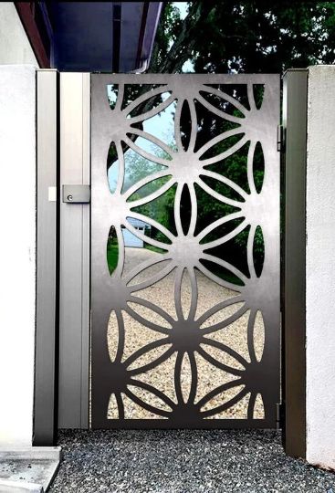 Modern Laser Cut Artistic Floral Design Iron Garden Gate | Custom Fabrication Metal Pool Side Gate| Made in Canada – Model # 789-Taimco