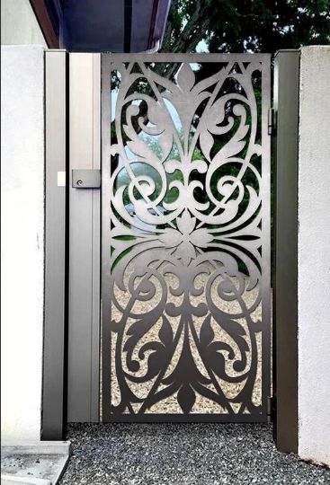 Modern Laser Cut Artistic Floral Design Metal Yard Gate| Custom Fabrication Metal Back Yard Gate | Made in Canada – Model # 768-Taimco