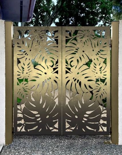 Modern Laser Cut Artistic Leaf Design Iron Garden Gate | Custom Fabrication Metal Back Yard Gate | Made in Canada – Model # 819-Taimco