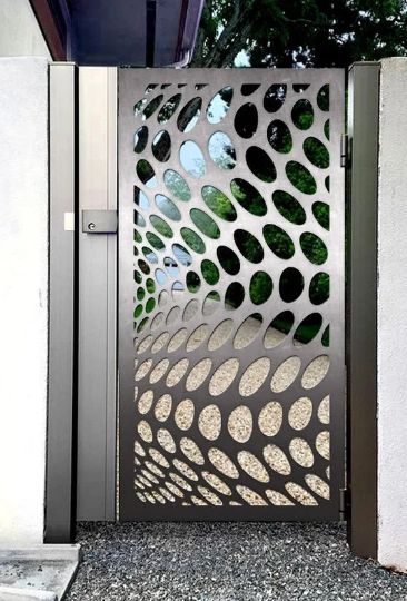 Modern Laser Cut Artistic Oval Design Metal Garden Gate |Custom Fabrication Metal Back Yard Gate | Made in Canada – Model # 803-Taimco