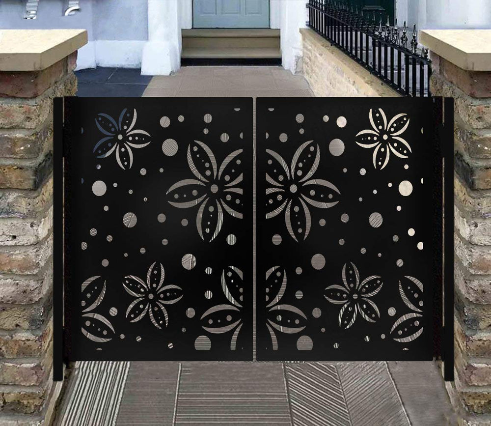 Modern Laser Cut Floral Motif Design Metal Gate | Custom Fabrication Heavy Duty Metal Gate | Made in Canada – Model # 017-Taimco
