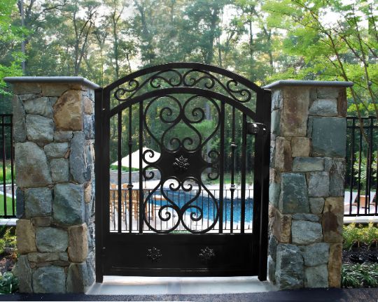 Modern Laser cut Intricate Doodle Design Metal Pool Gate | Custom Fabrication Metal Yard Side Gate | Made in Canada – Model # 310-Taimco