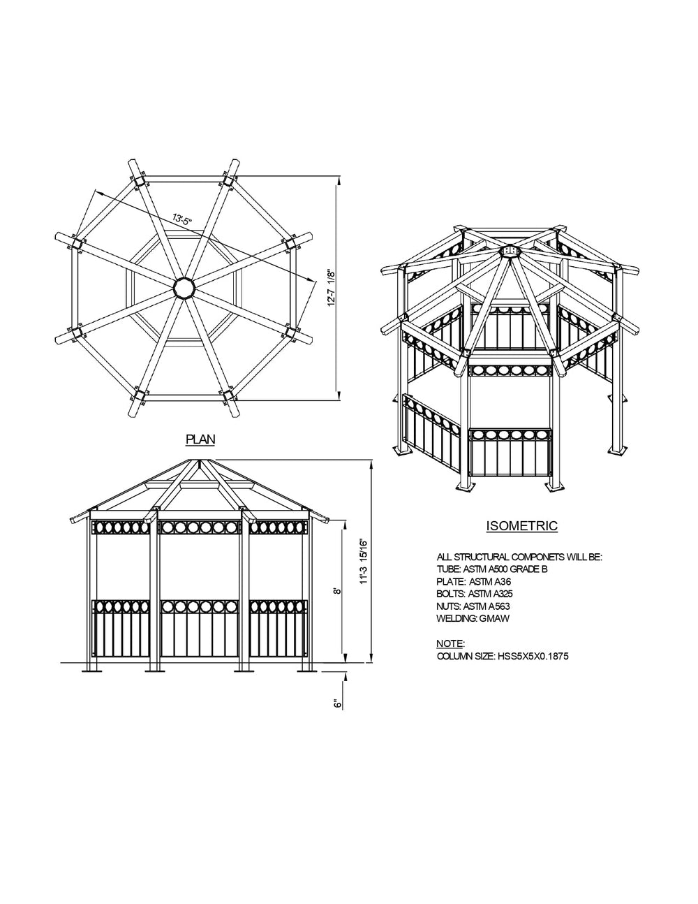 Octagon One Tier Steel Structure Park Gazebo 26' | Model # GAZO1T-Taimco