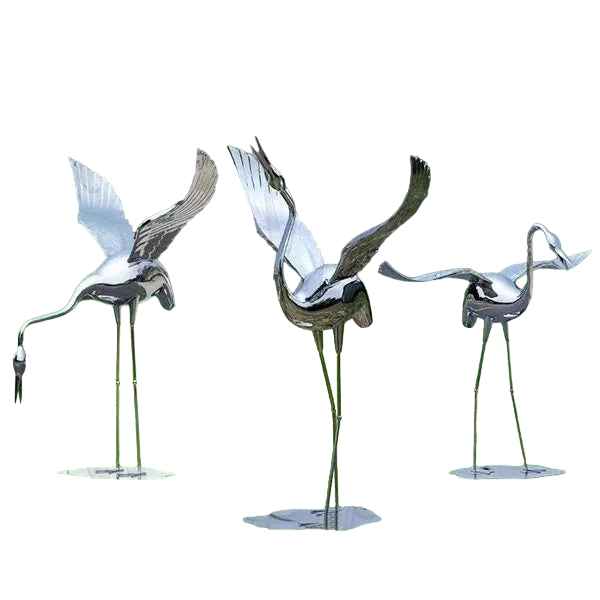 Outdoor Life-Size Stainless Steel Crane Landscape Sculpture Model # MSC1294