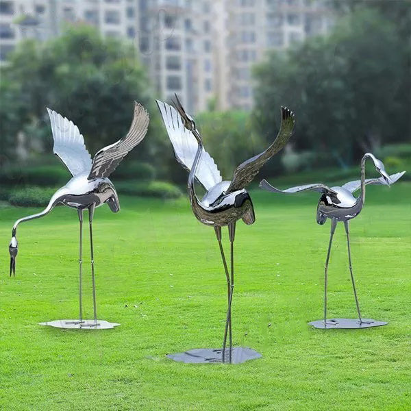 Outdoor Life-Size Stainless Steel Crane Landscape Sculpture Model # MSC1294-Taimco