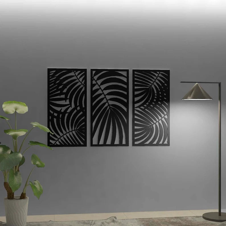 Palm Leaf Wall Panels - 3 Pieces Wall Art - Palm leaf Wall decor - Tree Wall Art - Wall Decor Panels| Laser Cut Art | Made in Canada - Model # WD907-Taimco
