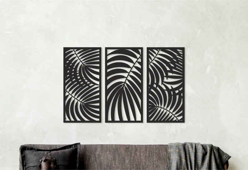 Palm Leaf Wall Panels - 3 Pieces Wall Art - Palm leaf Wall decor - Tree Wall Art - Wall Decor Panels| Laser Cut Art | Made in Canada - Model # WD907-Taimco