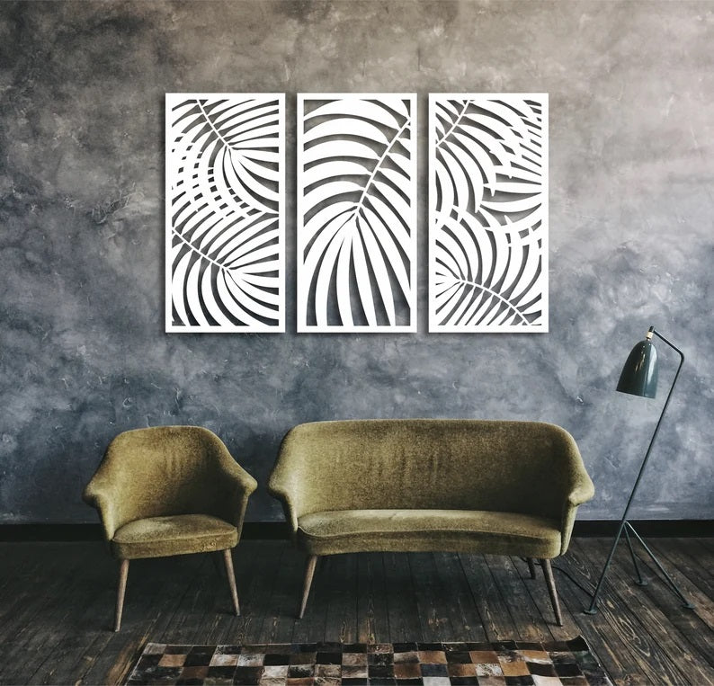 Palm Leaf Wall Panels - 3 Pieces Wall Art - Palm leaf Wall decor - Tree Wall Art - Wall Decor Panels| Laser Cut Art | Made in Canada - Model # WD907-Taimco