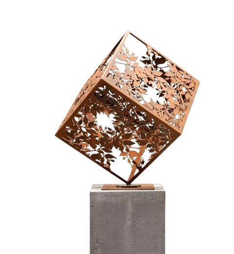 Sculpture Autumn Cube Banksia - Outdoor and Indoor Metal Art Decorative Unique Peace | Metal Art Accent - Model # MA1150