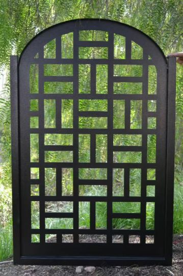 Simple & Beautiful Rectangular Pattern Metal Pool Gate | Custom Fabrication Laser Cut Metal Garden Gate |– Made In Canada – Model # 047-Taimco
