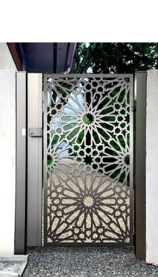 Simplistic Laser Cut Artistic Floral Design Metal Yard Gate |Modern Fabrication Metal Back Yard Gate | Made in Canada – Model # 755-Taimco