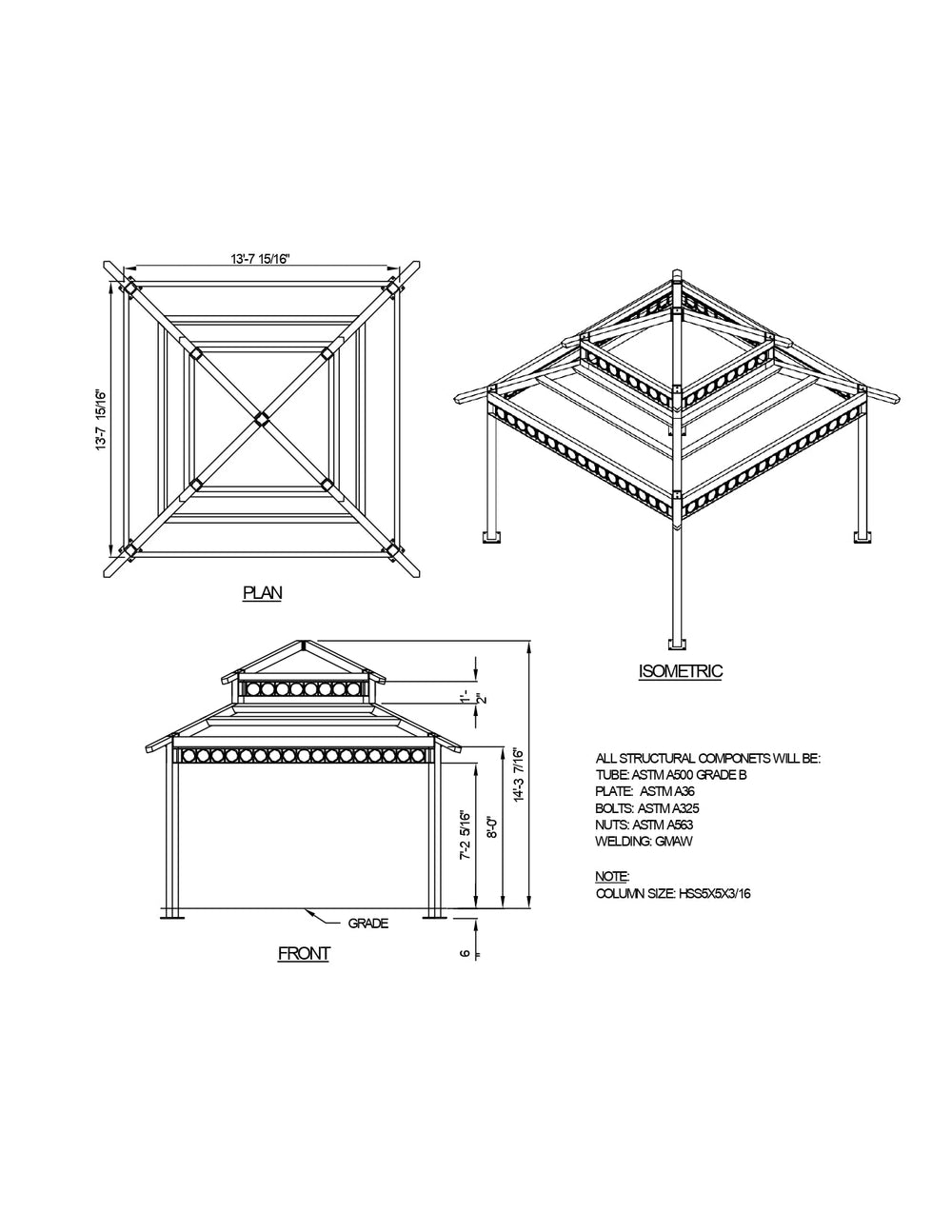Square Two Tiers Steel Structure Park Gazebo | Model # GAZS2T-Taimco